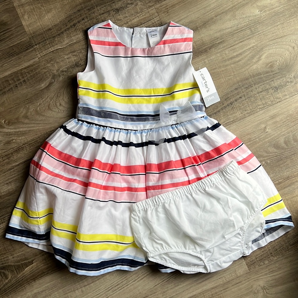 Carters Baby Girl Striped Dress with Tulle/24 Months
